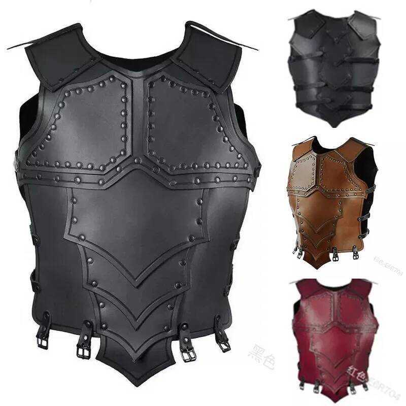 C Medieval Steampunk Viking Knight Leather Vest Armor Roman Warrior Cosplay Costume Renaissance Tab