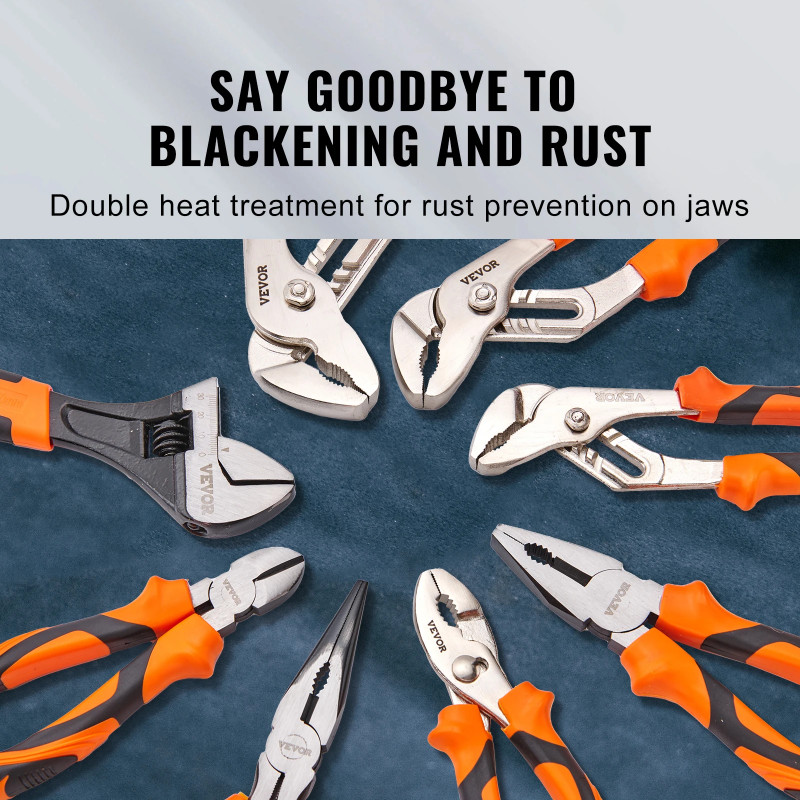 VEVOR 8-Piece Pliers Set High Carbon Steel 12"/10"/8" Groove Joint Pliers 8" Linesman's Pliers 6" S