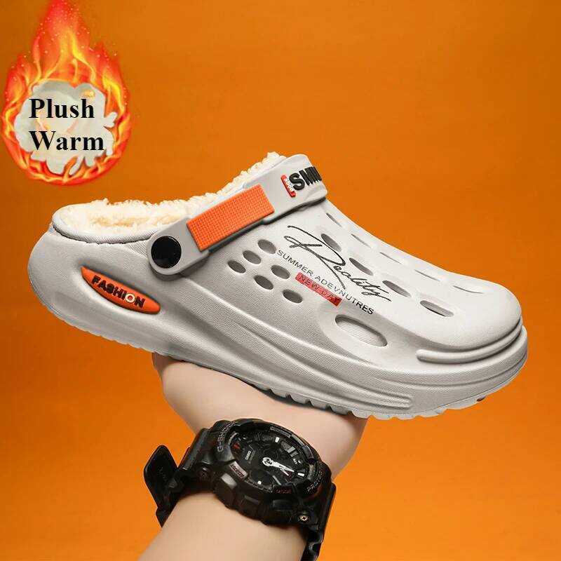 C Winter Men Slippers Warm Furry Slippers Soft Indoor Bedroom Cotton Shoes EVA Fluff Slides Casual