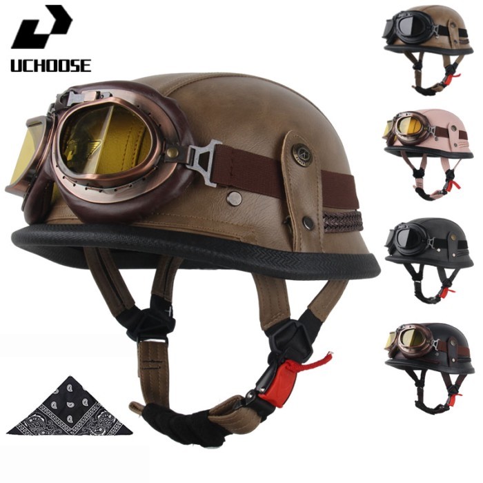 DOT Certified Vintage Open Helmet Motorcycle Open Face Helmet Retro 3/4 Helmet Cruise Casco Casque
