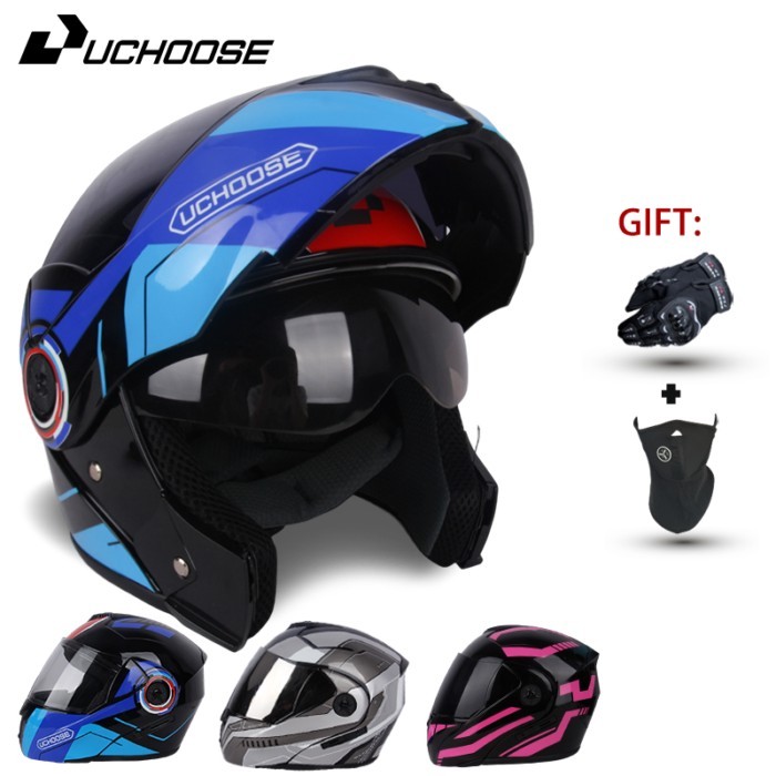 Uchoose Unisex Motorcycle Helmet DOT Certification Double Lens Cross Section Helmet Safety Modular