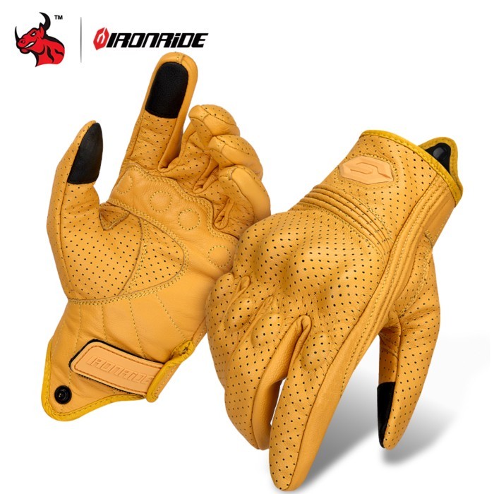 Vintage Leather Motorcycle Gloves Summer Breathable Unisex Biker Gloves With Anti-Slip Ventilation