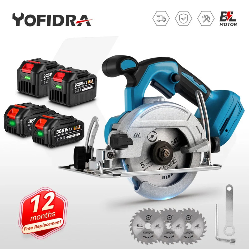 5 Inch 125mm Brushless Cordless Efficient Electric Circular Saw 0° to 45° Adjustable Wood Cuttiing