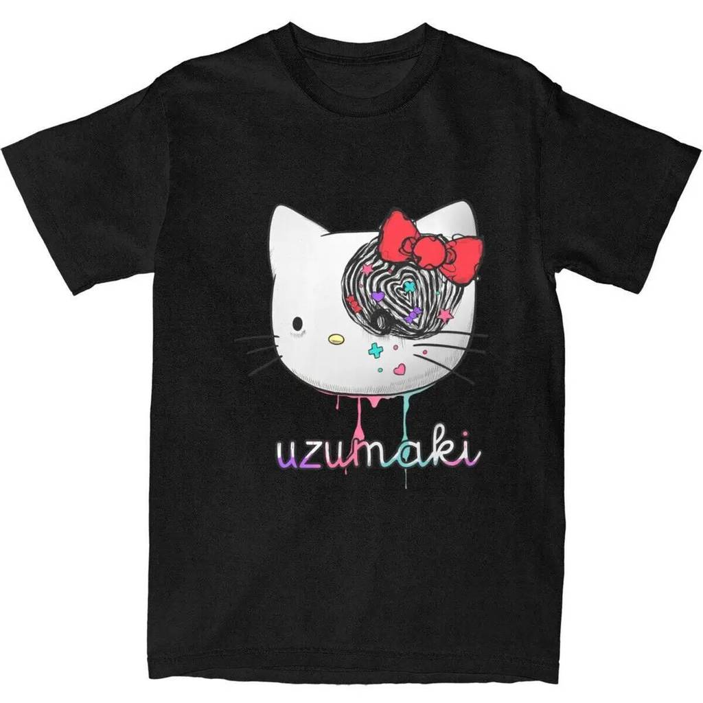 เสื้อยืดขนาดใหญ่ Junji Ito x Hello Kitty ผ้าฝ้ายคุณภาพดีสำหรับชายในฤดูร้อน