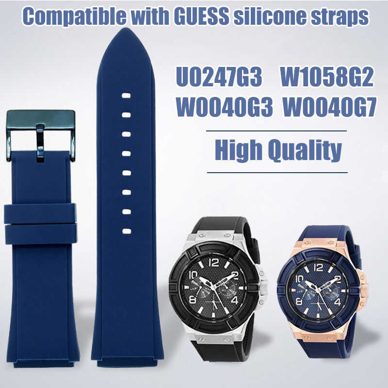 C Silicone Strap 22Mm Men Black Blue Sport Waterproof Rubber Wrist Bracelet For GUESS Watch Band W0
