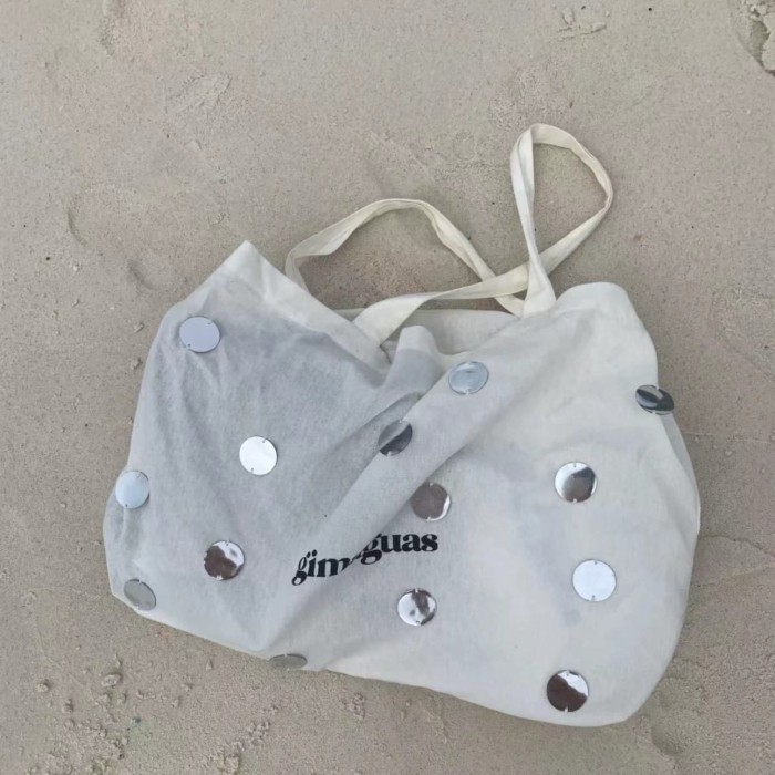 กระเป๋าสะพายไหล่.Canvas Tote ลายตัวอักษรประกายระยิบระยับ สไตล์เกาหลี ความจุมาก เหมาะสำหรับใช้งานทุกวัน