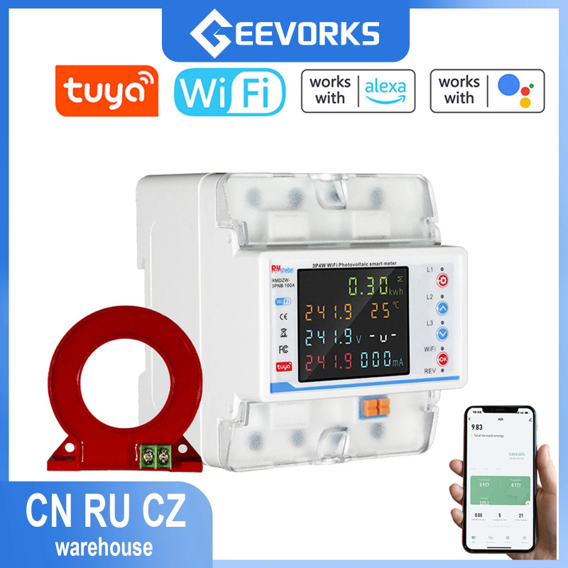 Tuya WiFi Circuit Breaker 3P4W Power Meter Three Phase Reclosure Switch Voltage Current Meter Prote