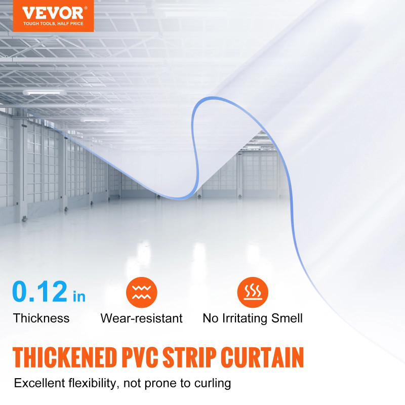 VEVOR Door Strip Curtain Transparent Windproof PVC Smooth Roll Hanging Curtain Strip Decor Screen I