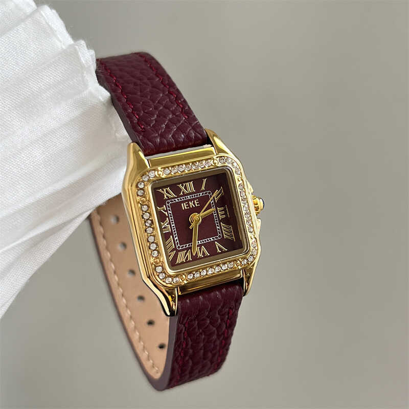 IEKE Small Square Diamond-Studded Roman Watch Female High-End Temperament Simple Retro Style นาฬิกาแ
