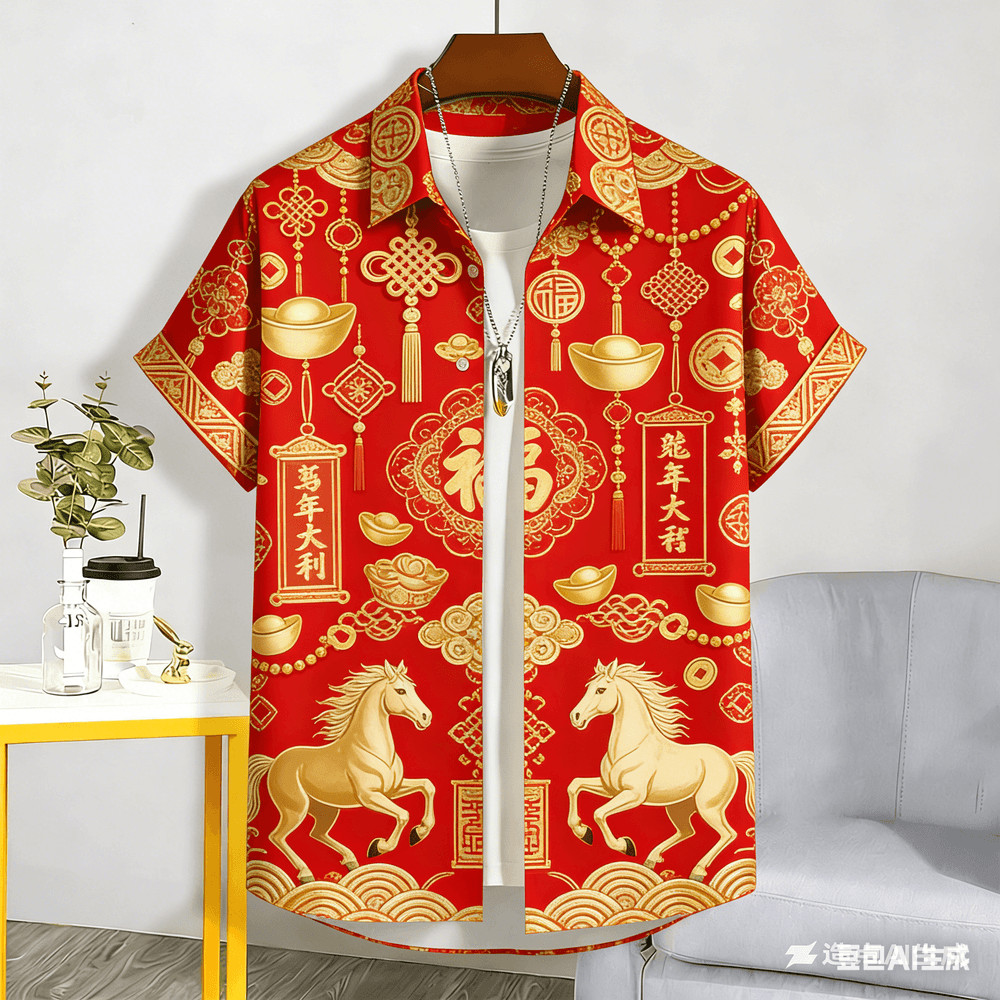 เสื้อยืดผู้ชายสำหรับเทศกาลตรุษจีน แขนสั้น สไตล์ STREET ใส่ได้ทั้งวัน เหมาะกับอากาศร้อน