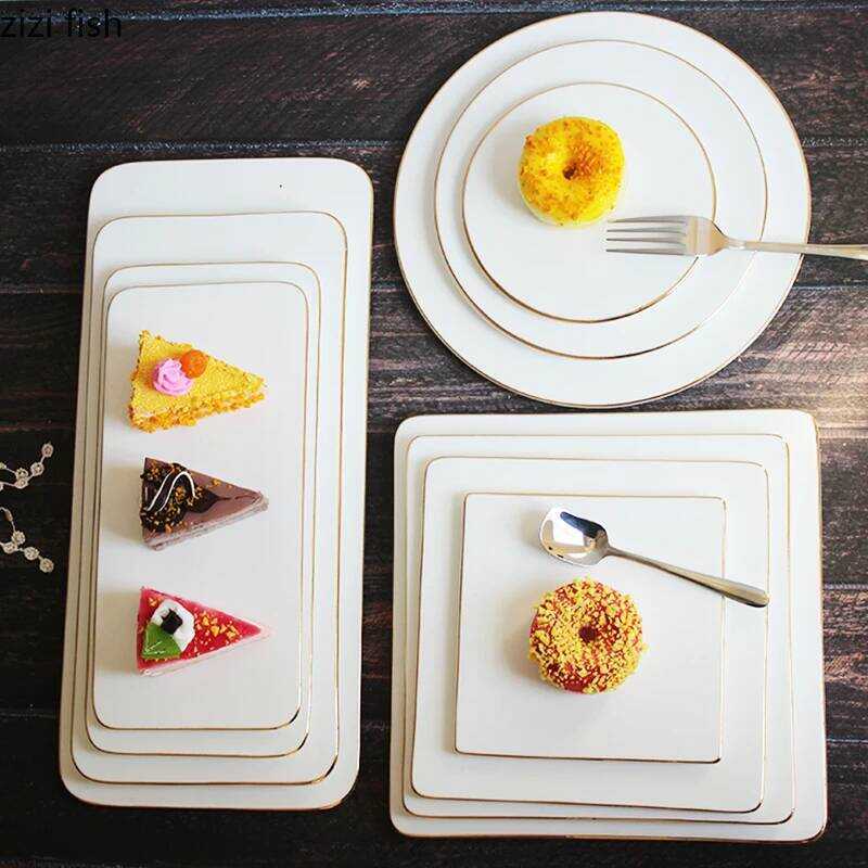 C European White Square Plates Set Ceramic Plates Dinner Set Plates Andes Westernes Cake Pan Desser