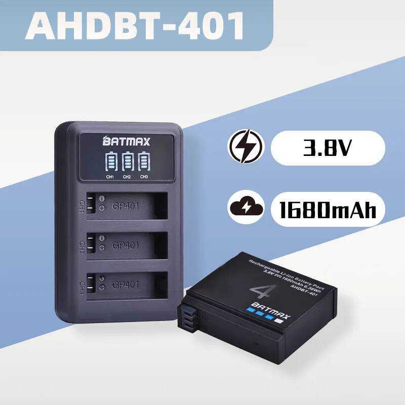 C 3.7V 1680Mah Replacement Battery + LED 3-Slot USB Charger For Gopro Hero 4 / Ahdbt-401 Action Cam
