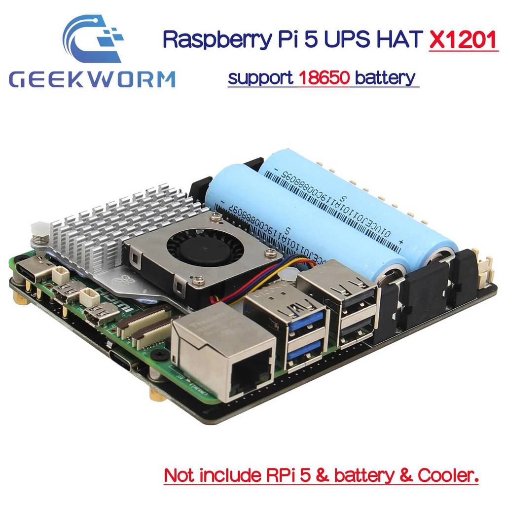 Geekworm Raspberry Pi 5 18650 UPS, X1201 V1.1 บอร์ดจัดการพลังงานอัตโนมัติบนสําหรับ Pi 5
