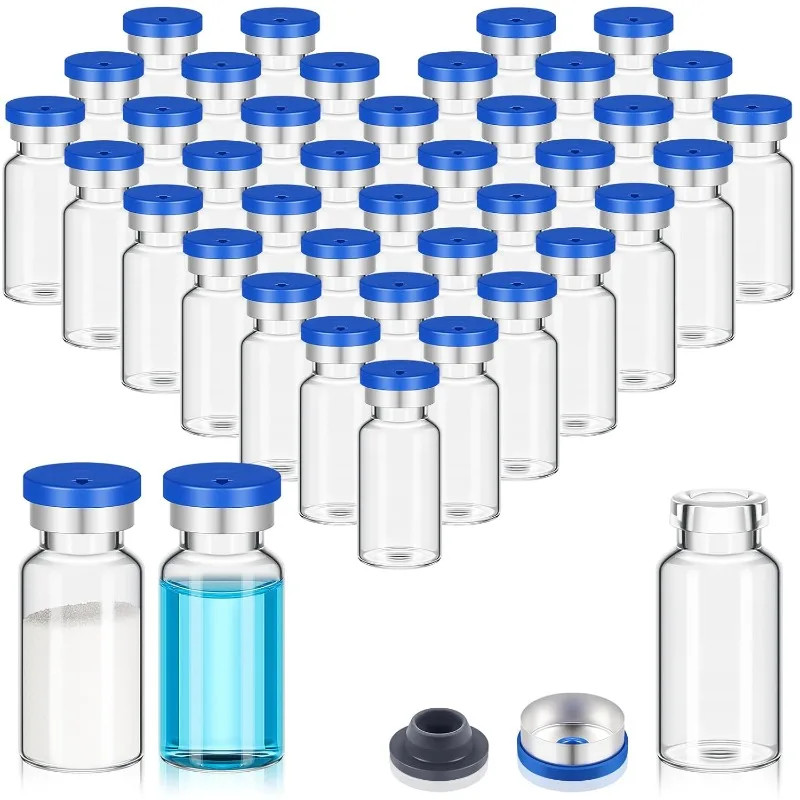 100 Pack Glass Vials Clear Glass Headspace Vials with Plastic-Aluminum Flip Caps and Rubber Stopper
