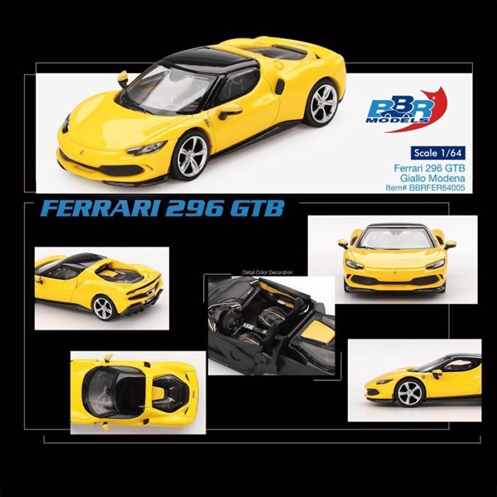 BBR 1: 64 Ferrari Ferrari 296 GTB จําลองรถสปอร์ตโลหะผสมรุ่น Modena สีเหลือง