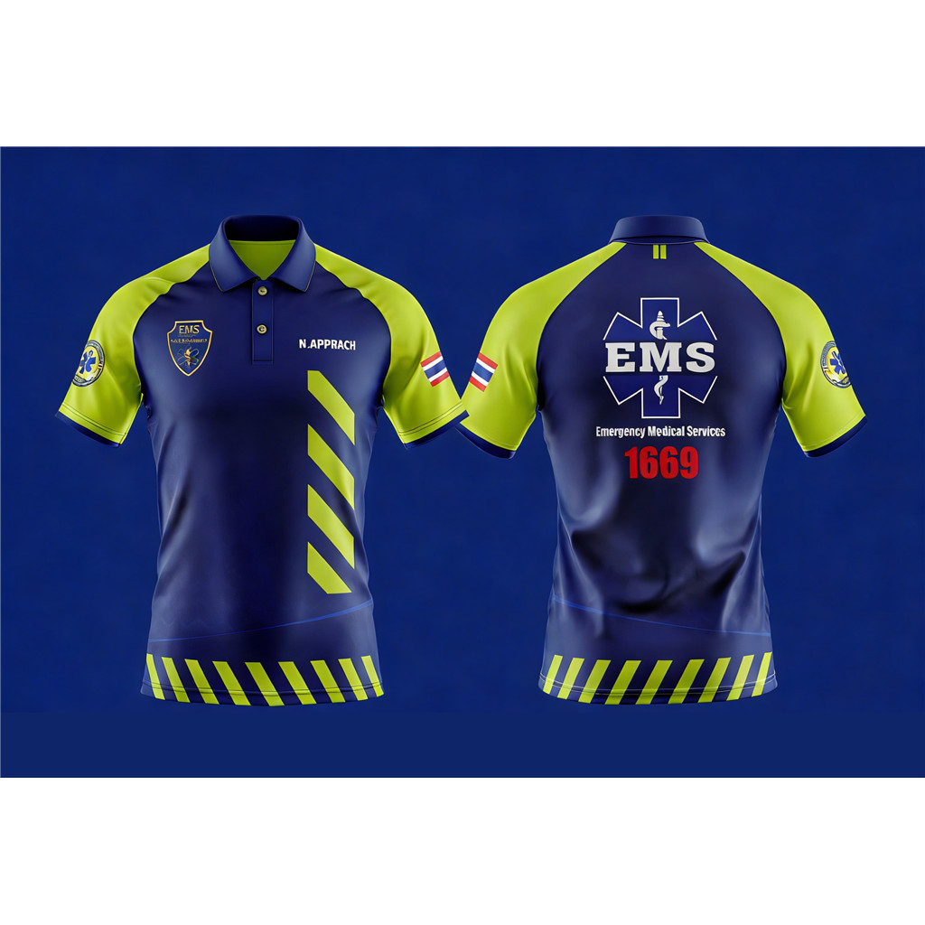 เสื้อโปโล สพฉ. EMS 1669 การแพทย์ฉุกเฉิน rescue สีดำ แขนสั้น พร้อมปัก 4 ตำแหน่ง หน้าอกซ้าย ขวา แขนขวา