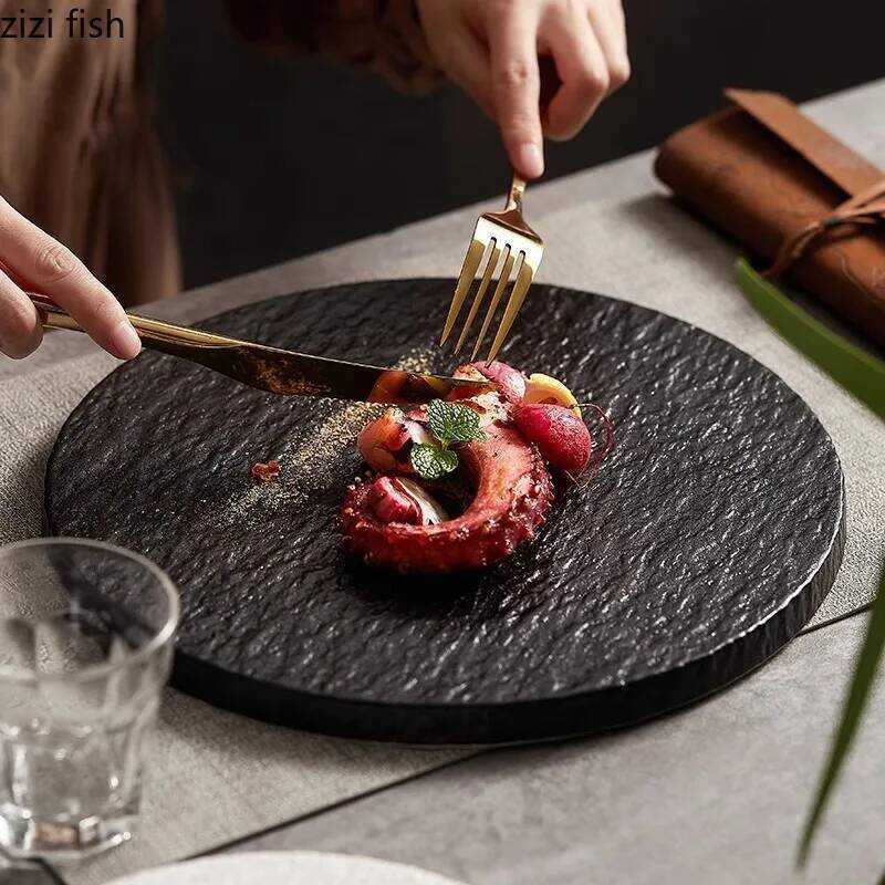 C Stone Patterned Ceramic Plate Steak Plate Serving Plate Cake Plates Dessert Sushi Dish Molecular