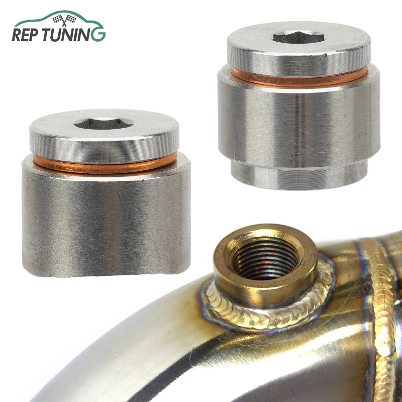 Car O2 Oxygen Sensor Fitting Plugs Weld Bungs with Plugs M18 x 1.5 Stainless Steel Flat Notched Sty