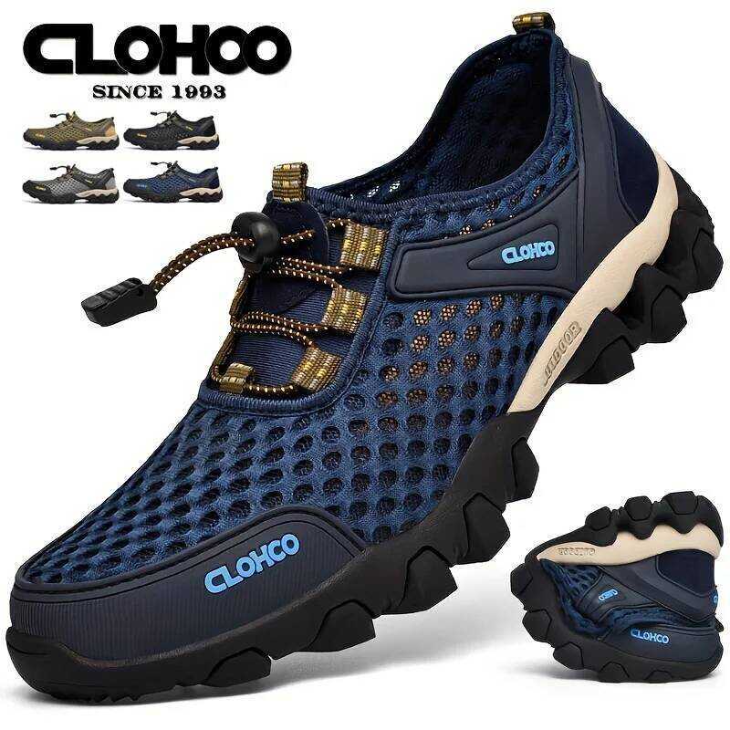 C CLOHOO Mesh Shoes Thick Rubber Sole Handmade Cold Glue Casual Outdoor Sports Men's Shoes Breathab