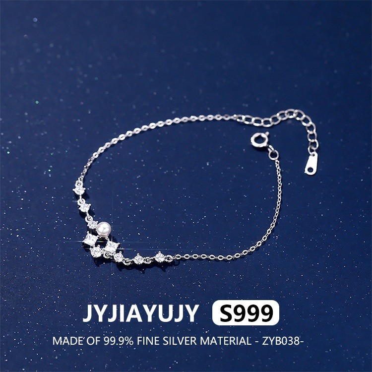 JJYJIAYUJY 100% ทั้งหมดเงิน S999 Charm สร้อยข้อมือฝังไข่มุกและ Zirconia ในสต็อกคุณภาพสูงแฟชั่น Hypo