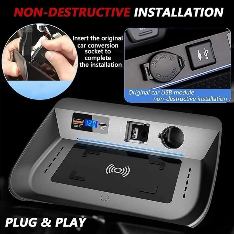 For Toyota RAV4 2019-2023 Car Wireless Charger with QC 3.0 USB 18W PD Type-c Port Original Center C