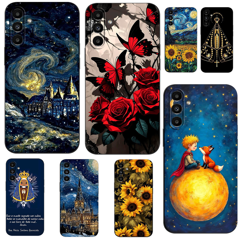 สําหรับ Samsung Galaxy A13 5G กรณีโทรศัพท์ปกหลังซิลิคอนสีดํา Tpu Retro ดอกไม้น้ํามันอะนิเมะ K-drama