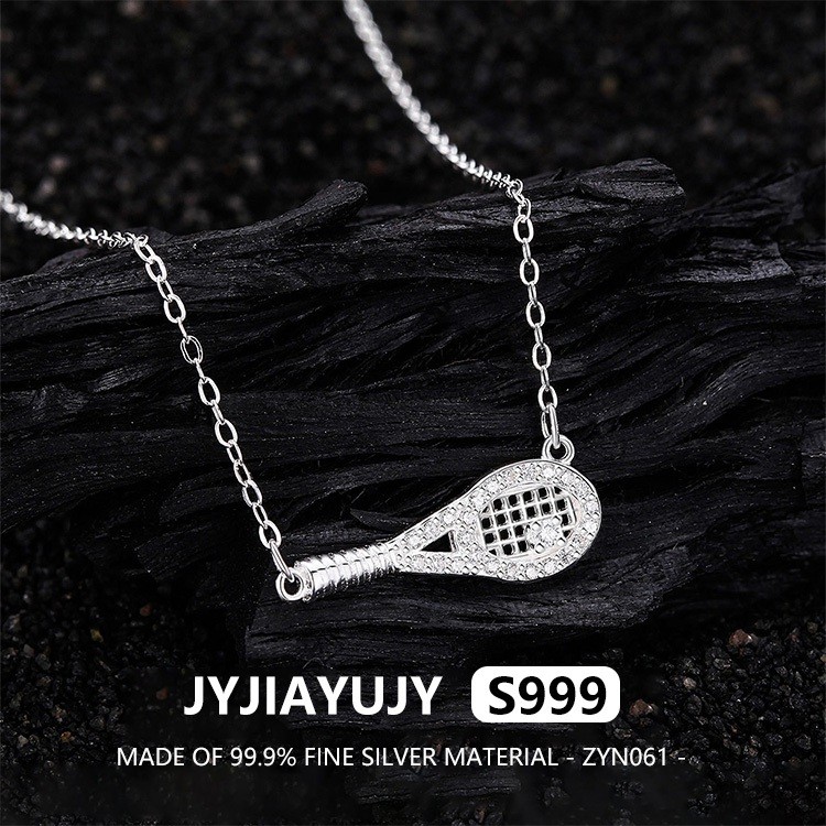 JJYJIAYUJY 100% ทั้ง Original Fine Silver S999 จี้สร้อยคอไม้เทนนิสฝัง Zirconia ในสต็อกสําหรับ Hypoa