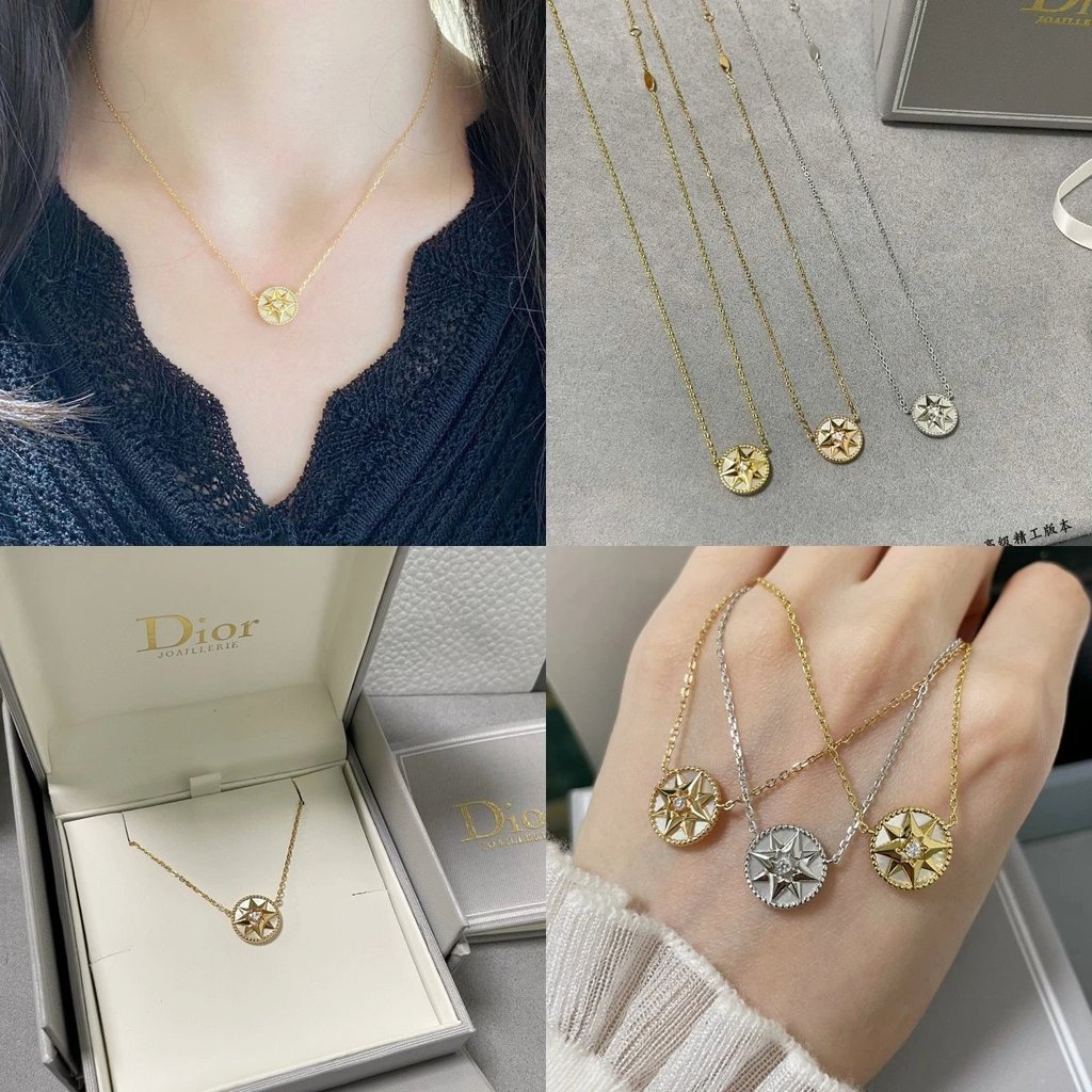 DIOR เพชรสี่เหลี่ยม Star Compass Necklace 18k Gold เครื่องประดับแฟชัน ของขวัญวันสำคัญ