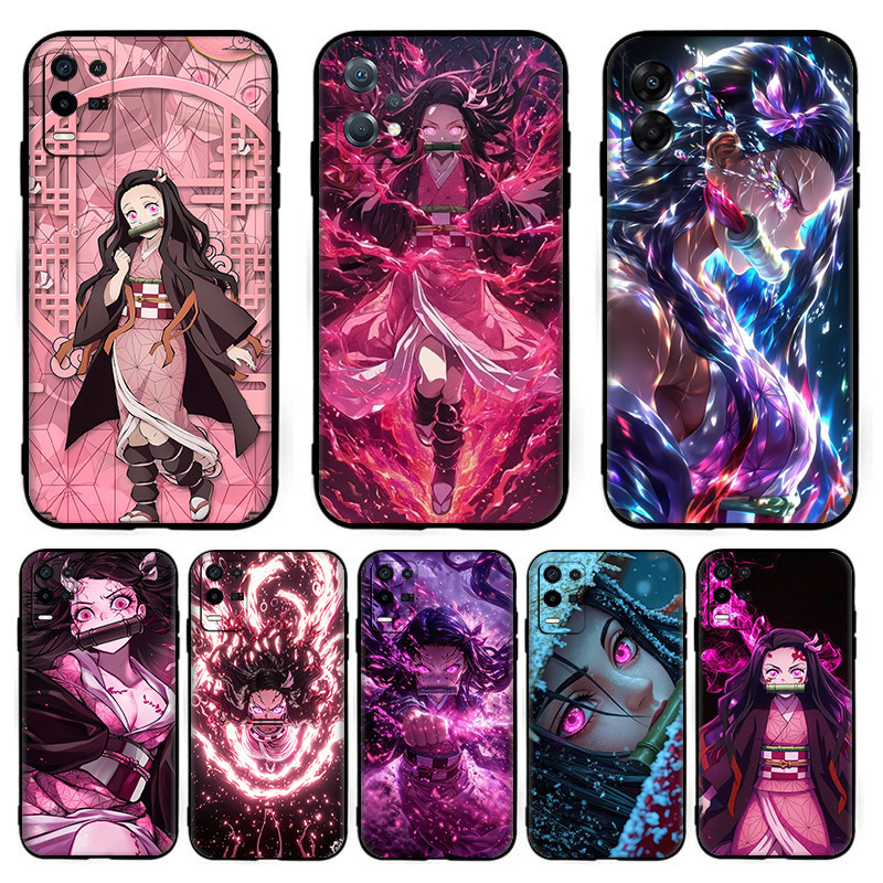 Anime Demon Slayer Nezuko Kamado สําหรับ Realme 9 Pro Plus 8S 8i 9i C2 TPU นุ่มสีดําป้องกันกรณี