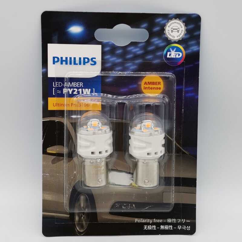 Philips Amber LED 12496 PY21W 11496AU31 รถ Amber Crooked Angle พวงมาลัยหลอดไฟ