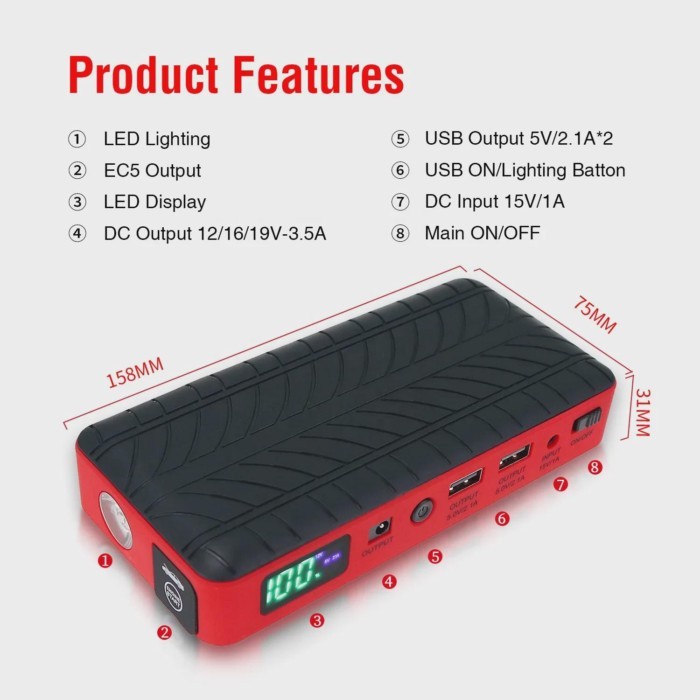 2022 Hot Selling Emergency Car jump starter with air compressor 1000mAh portable car jump battery c