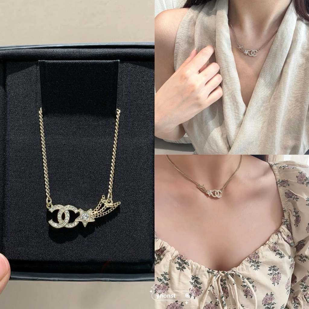 ของแท CHANEL สร้อยคอดาวตก rhinestone ดาวโซ่จี้ 25b สไตล์ใหม่