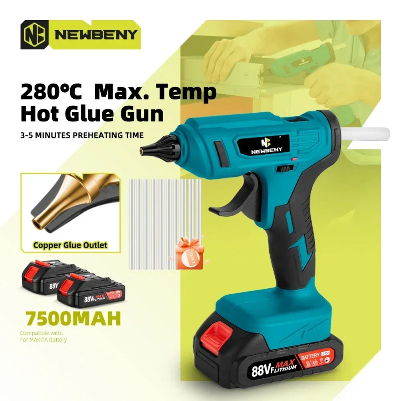 NEWBENY 280°C Cordless Hot Melt Glue Gun Rechargeable Fast Heating 11mm Glue Stick DIY Repair Power