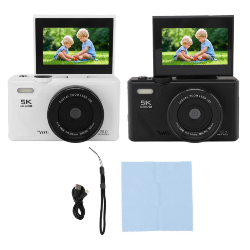 3 Inch Mirrorless Camera 5K 75MP HD Digital Camera Smile Detection Image Stabilization Autofocus wi