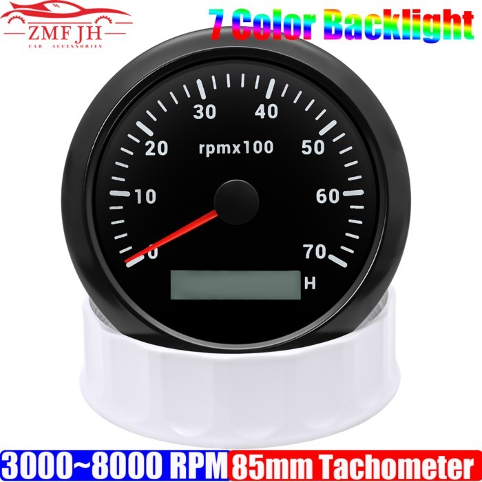 3000~7000 RPM 85MM Tachometer with 7 Color Light for Auto Boat Yacht Waterproof Gauge Counter Digit