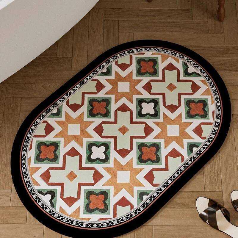 C VIKAMA Bohemian Geometric Bathroom Door Mat Anti Slip And Dustproof Carpet Entrance Bath Foot Mat