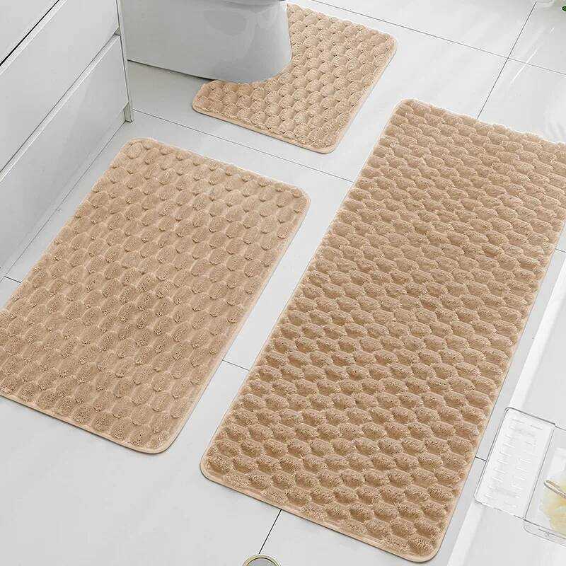 C 3Pcs Universal Soft Rug For Home Hotel Bathroom Anti-Slip Mat Shower Absorbent Mat U-Shaped Close