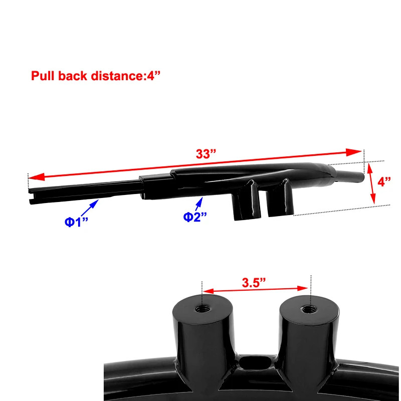 Chrome/Gloss black 4" Rise Drag bar T-Bar Handlebars 2" Fat Bar For Harley Touring Softail Breakout