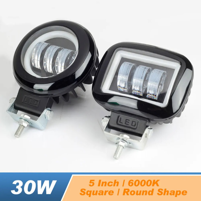 5 Inch 30W Car Led Work Light 6000K For Car 4x4 Offroad Truck Boat UAZ ATV 12V 24V Angel Eyes LED L