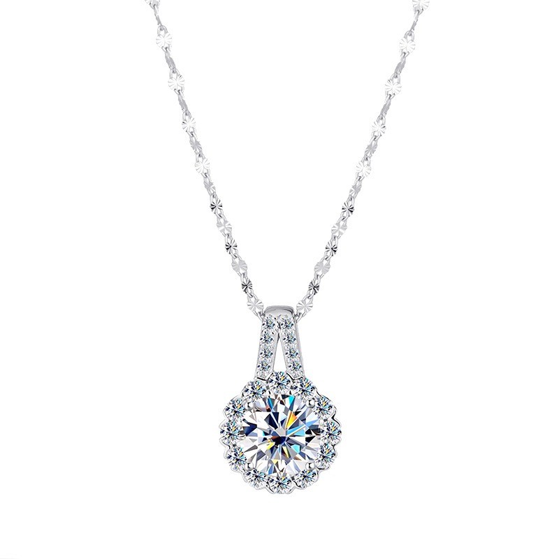 โซ่เงา 3CT 2CT 1CT Sunflower Moissanite สร้อยคอผู้หญิง s925 เงินสเตอร์ลิง Halo รอบจี้