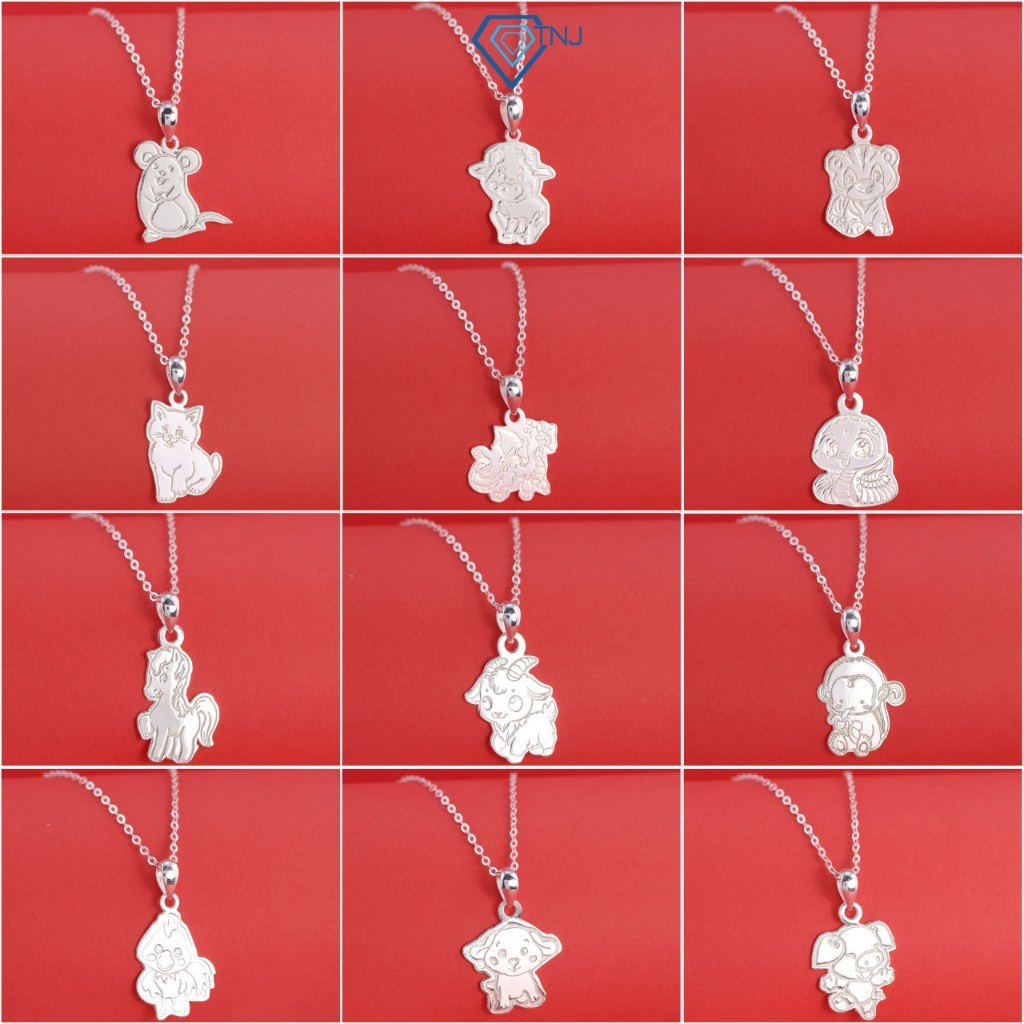 สร้อยคอเงินสําหรับเด็กหน้าสัตว์น่ารักของสัตว์ 12 ราศี DCT0134 - TNJ Jewelry