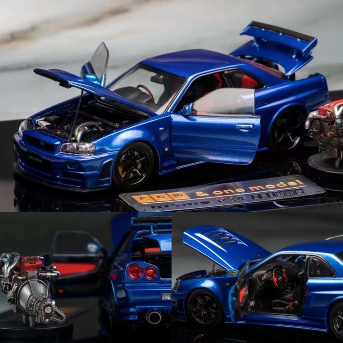 พร้อมสต็อก PGM 1: 43 1: 64 Nissan Nissan GTR R34 Full Driving รุ่น Blue Z-Tune