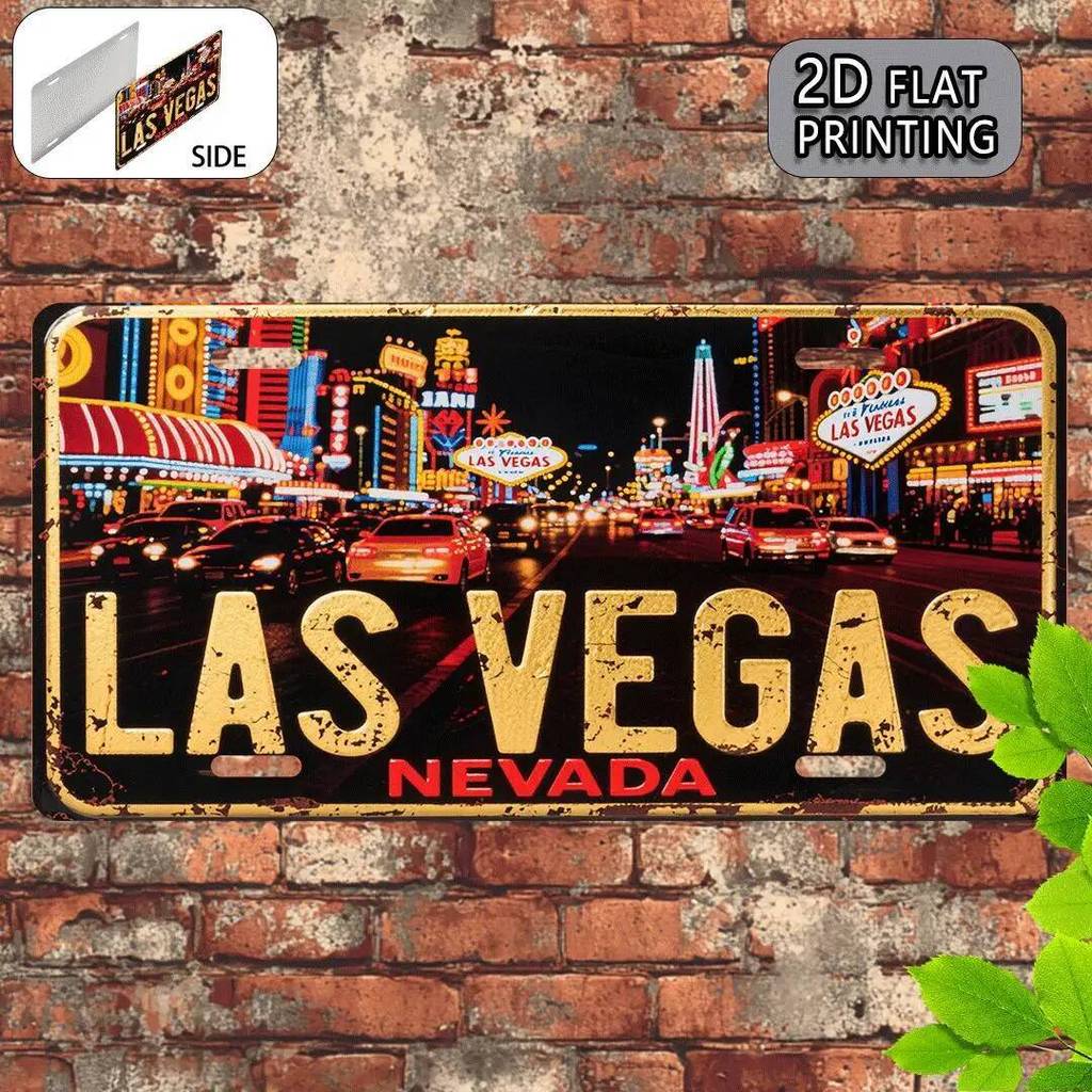 Las Vegas Nevada "Neon Strip Night Scene" ป้ายดีบุกโลหะอลูมิเนียมแบน 2D สําหรับ Retro Travel ของที่ร