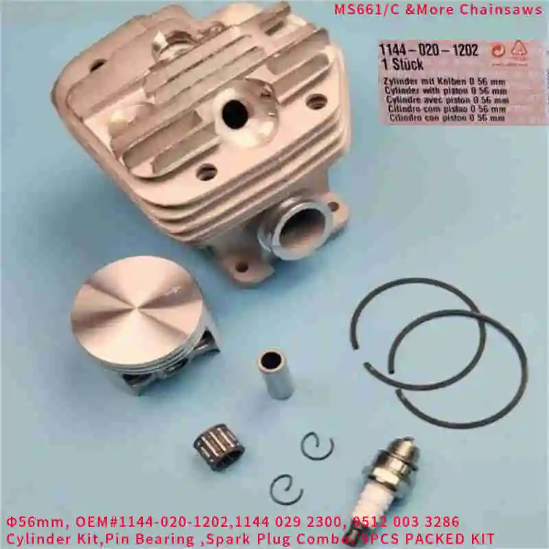 56MM MS661 CYLINDER PISTON KIT 1144-020-1202 FOR STIHL MS661C CHAINSAW 1144-020-1200 BEARING 951200