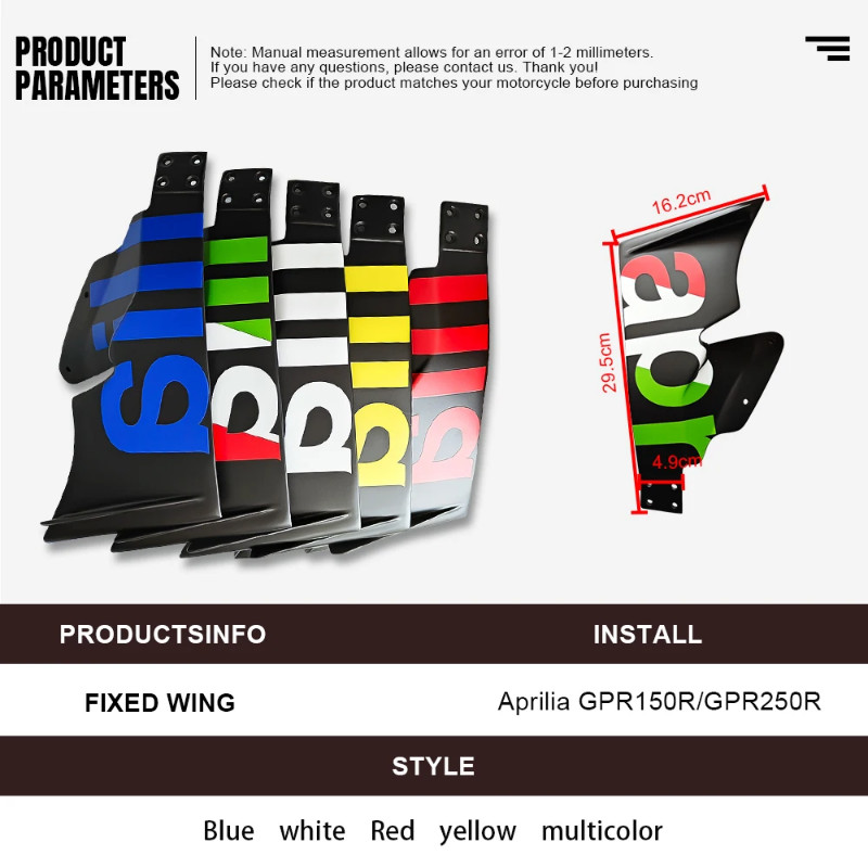 7 Colors For Aprilia GPR150R GPR250R  Motorcycle Winglet Aerodynamic Wing Kit Spoiler Fairing Wind