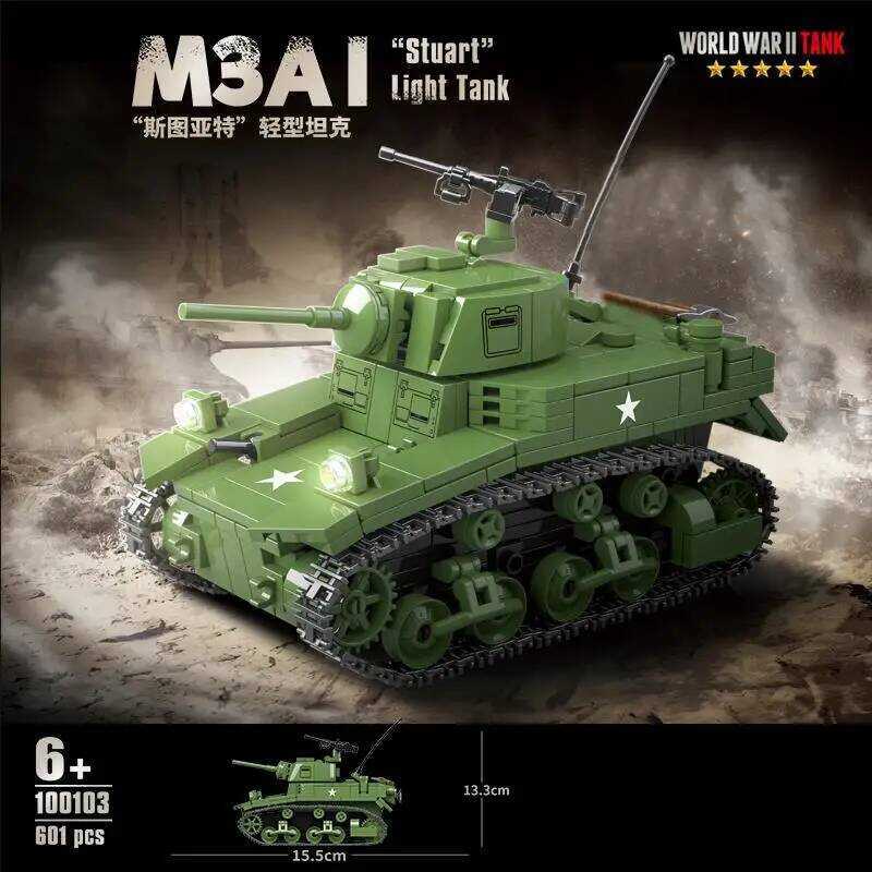 C Ww2 Military Model Series World War II M3a1 Stuart Light Tank Collection Ornament Building Bloc B