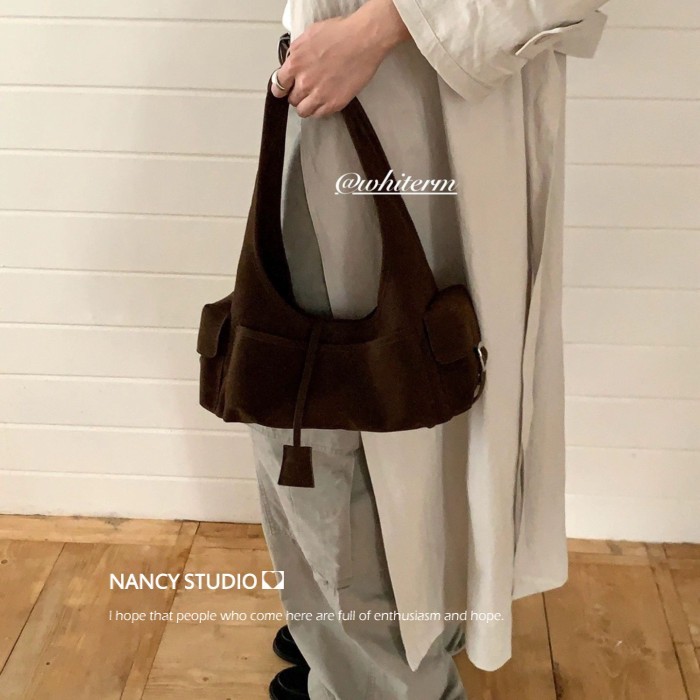 F กระเป๋าหญิง Retro Suede กระเป๋าสะพายหลายกระเป๋า