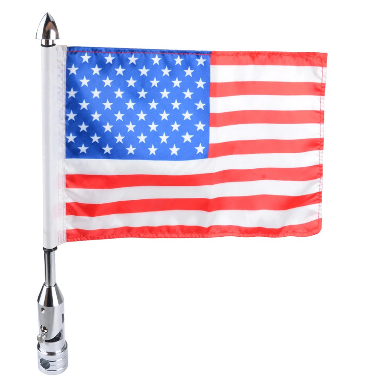 Universal Motorcycle Adjustable Flag Pole Mount 6x9" American US Flags for Harley Yamaha Honda Kawa