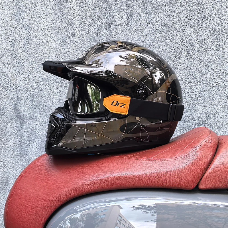 2024 new ORZ retro motorcycle helmet, American cruise full helmet, motorcycle with free brim