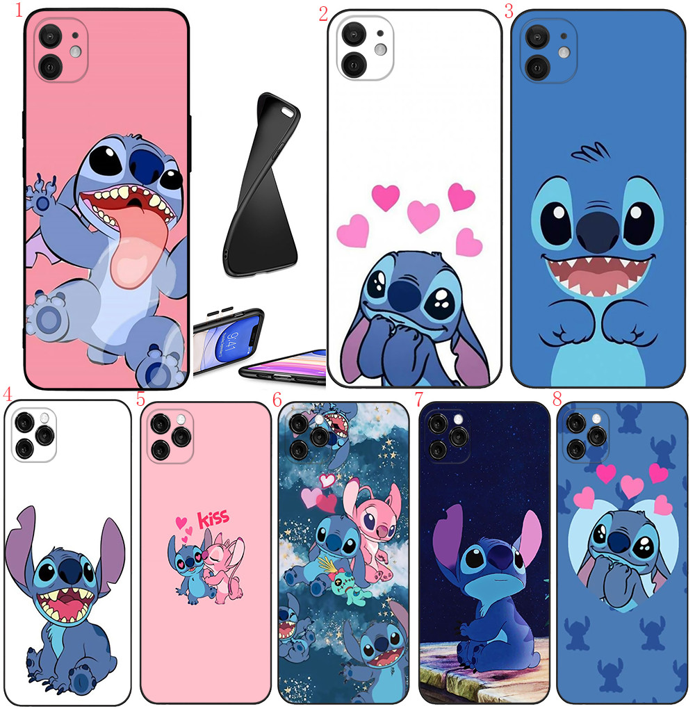 IPhone 12 13 Mini 12 Pro Max 13 14 Pro Max 14 Plus 17 air B4 Anime Lil Stitch เคสโทรศัพท์สีดํานุ่ม